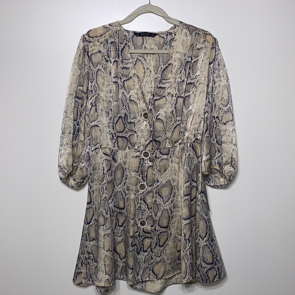 Zara Snake Print Mini Dress with Ballon Sleeves